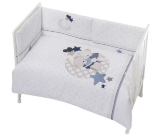 bedtextielset Maan 70 x 140 katoen wit/blauw 3-delig