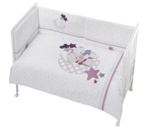 bedtextielset Maan 70 x 140 katoen wit/roze 3-delig