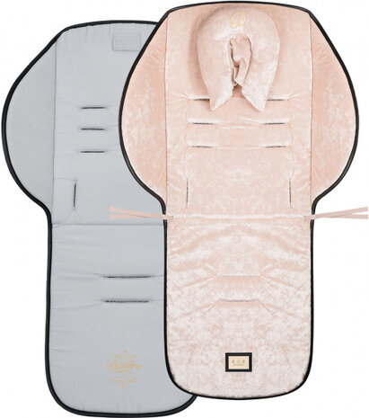 kinderwagenkussen 83 cm fluweel roze/grijs