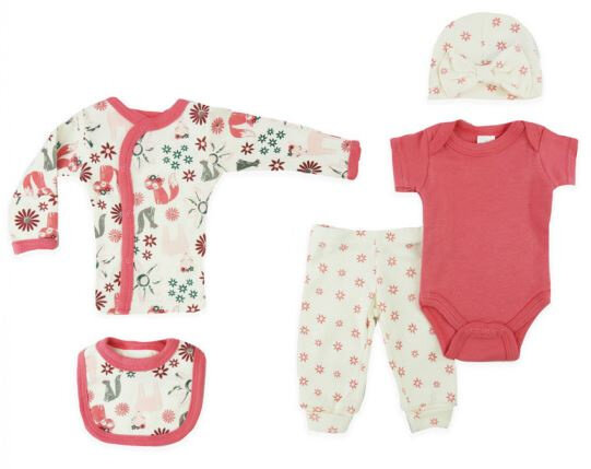 kledingset Floral meisjes polyester wit/roze 5-delig