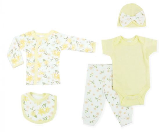 kledingset Floral meisjes polyester wit/geel 5-delig