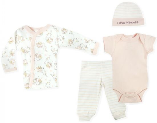 kledingset Bunny meisjes polyester wit/roze 5-delig