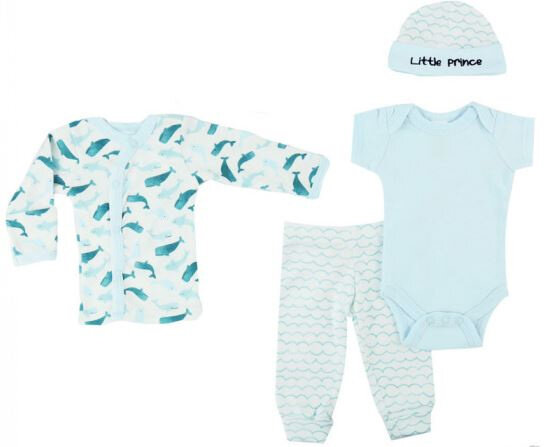 kledingset Whale jongens polyester wit/blauw 5-delig