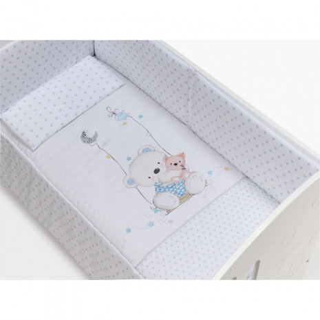 bedtextielset Beer 60 x 120 cm katoen wit/blauw 3-delig