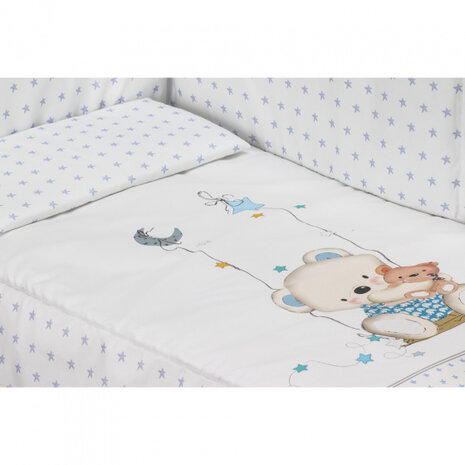 bedtextielset Beer 60 x 120 cm katoen wit/blauw 3-delig