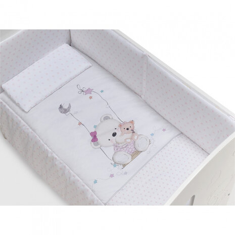 bedtextielset Beer 60 x 120 cm katoen wit/roze 3-delig