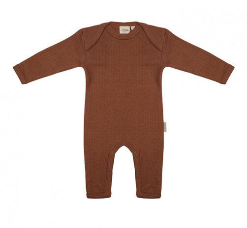 jumpsuit geribbeld meisjes katoen bruin mt&nbsp;3-6 maanden