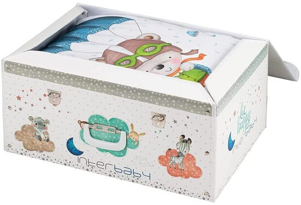 bedtextielset lucht junior katoen wit/blauw 4-delig