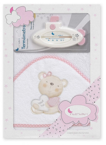 badaccessoires Love 100 cm katoen wit/roze 2-delig