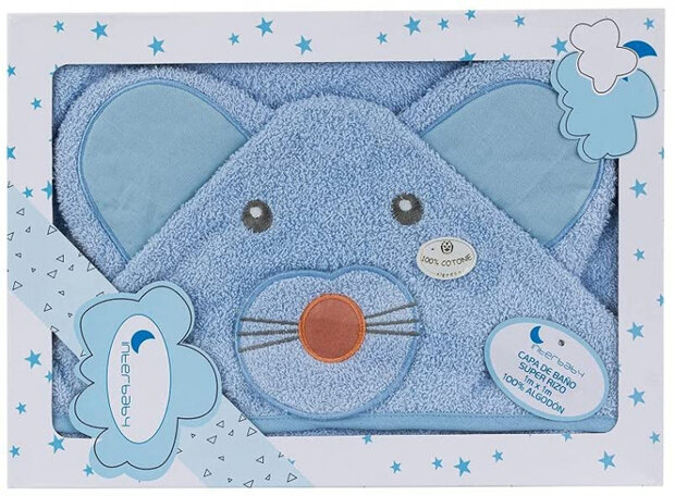 badcape muis 100 x 100 cm katoen lichtblauw
