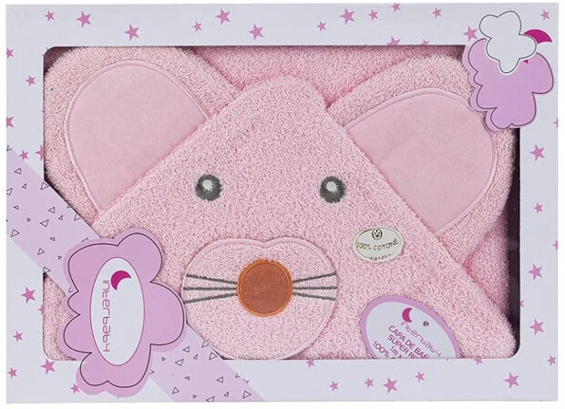 badcape muis 100 x 100 cm katoen roze