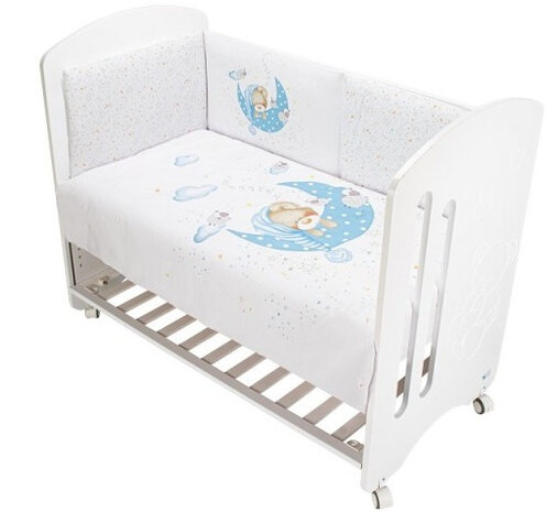 bedtextielset beer junior katoen blauw/wit 3-delig