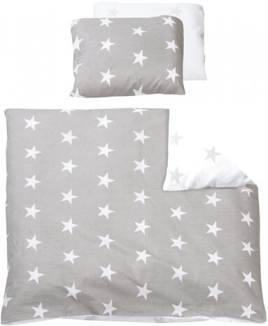 bedtextiel Little Stars 80 x 80 cm katoen grijs 2-delig
