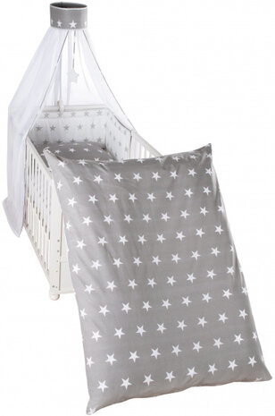 bedtextiel Little Stars 135 x 100 cm katoen grijs 4-delig