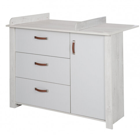 commode Mila 126 x 98,5 cm hout wit/lichtgrijs 2-delig