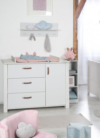 commode Mila 126 x 98,5 cm hout wit/lichtgrijs 2-delig