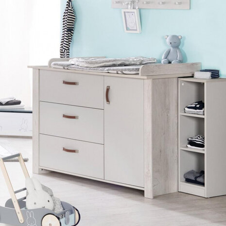 commode Mila 126 x 98,5 cm hout wit/lichtgrijs 2-delig