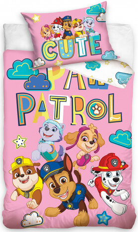 dekbedovertrek Paw Patrol 100 x 135 cm katoen roze