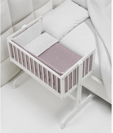wieg/co-sleeper Universo 55 x 85 cm wit/roze 5-delig
