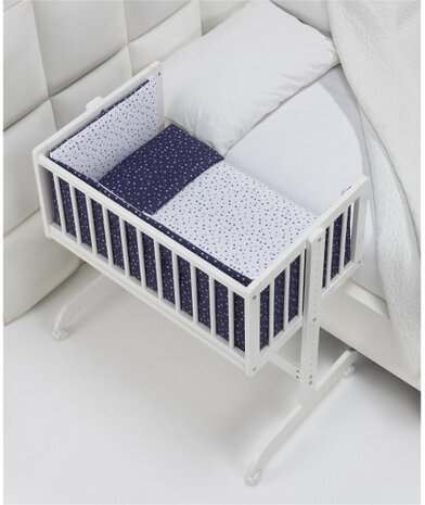 wieg/co-sleeper Universo 55 x 85 cm wit/blauw 5-delig