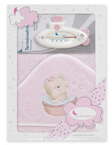 badaccessoires Teddy 100 cm katoen roze 2-delig