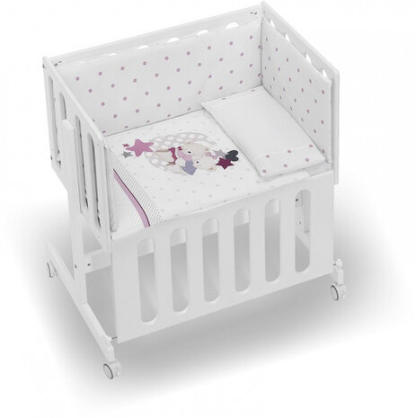 wieg/co-sleeper Amoroso 55 x 85 cm wit/roze 5-delig