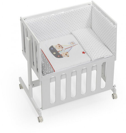 wieg/co-sleeper Pirata 55 x 85 cm wit/grijs 5-delig