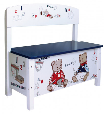 bankje Teddy College junior 62 x 29 x 58 cm hout wit/blauw