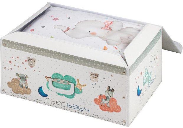bedtextielset Olifant junior katoen wit/roze 4-delig