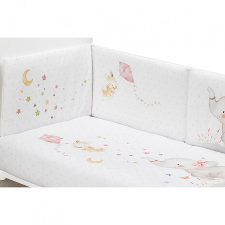 bedtextielset Olifant junior katoen wit/roze 4-delig