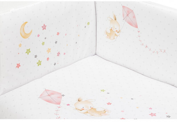 bedtextielset Olifant junior katoen wit/roze 4-delig