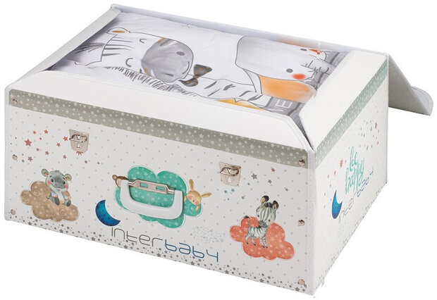 bedtextielset Dieren junior katoen wit/grijs 4-delig