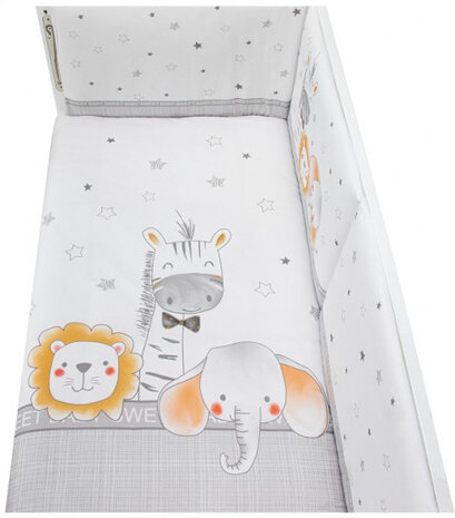 bedtextielset Dieren junior katoen wit/grijs 4-delig