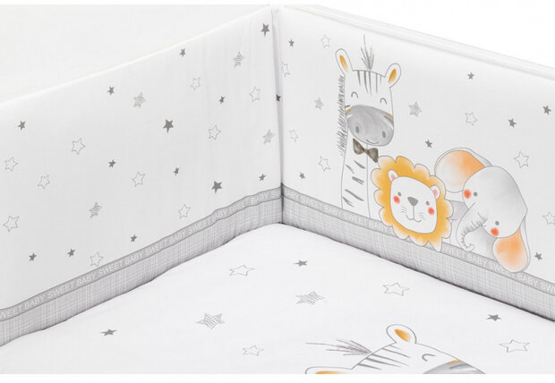 bedtextielset Dieren junior katoen wit/grijs 4-delig