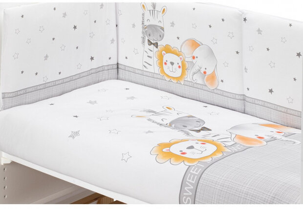 bedtextielset Dieren junior katoen wit/grijs 4-delig