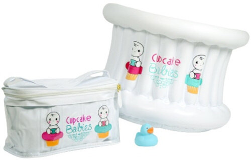 babybad junior 35 x 22 cm wit/blauw 4-delig