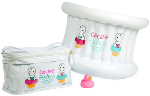 babybad junior 35 x 22 cm wit/roze 4-delig
