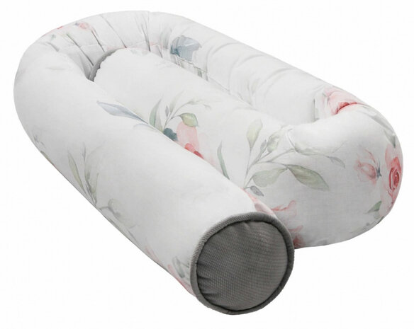 bedbumper junior 190 x 10 cm polykatoen wit/roze