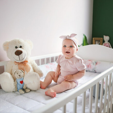 bedbumper junior 190 x 10 cm polykatoen wit/roze