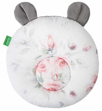 hoofdkussen Teddy 28 cm polykatoen wit/roze
