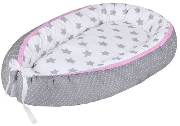 babynest Sterren junior 80 x 45 cm polykatoen grijs/roze