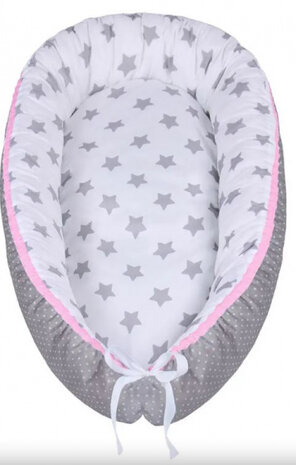 babynest Sterren junior 80 x 45 cm polykatoen grijs/roze