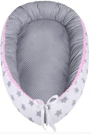 babynest Sterren junior 80 x 45 cm polykatoen grijs/roze