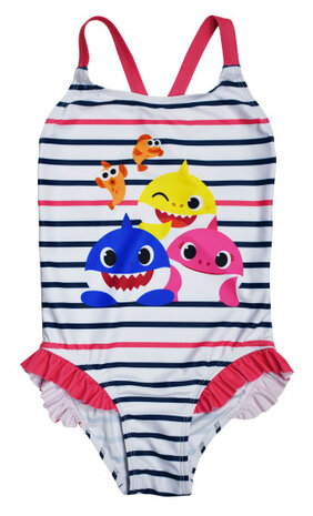 badpak Baby Shark meisjes polyester wit/roze mt 116