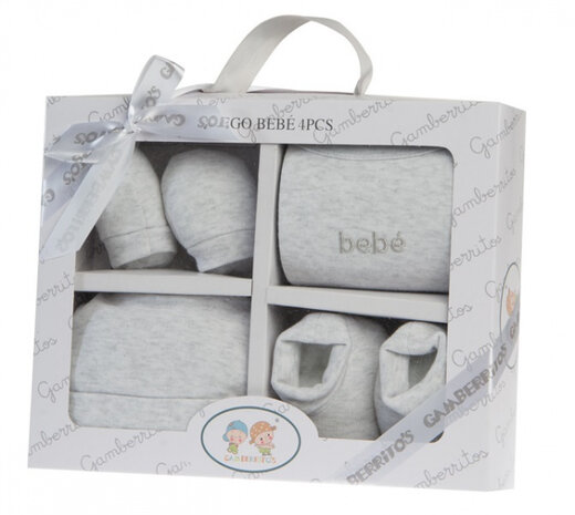 babyset junior textiel grijs maat 0-3 mnd 4-delig