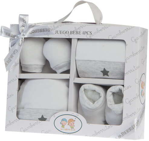 babykledingset Ster katoen grijs 4-delig one-size