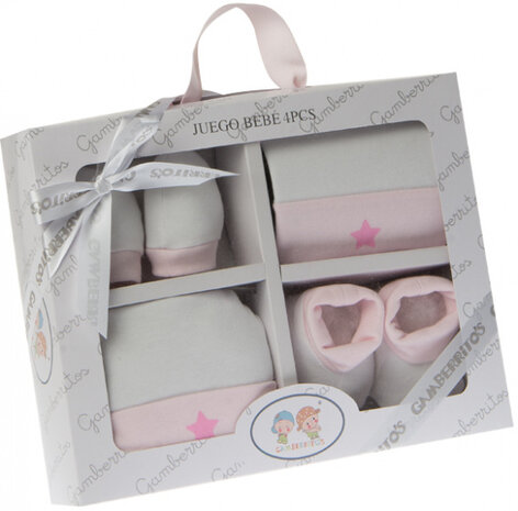babykledingset Ster katoen roze 4-delig one-size