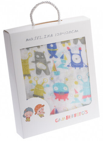 hydrofiel doek Aliens 120 x 120 cm katoen wit