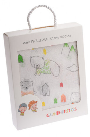 hydrofiel doek Bears 120 x 120 cm katoen wit