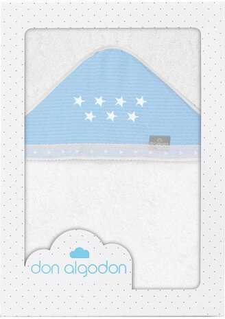 badcape junior 100 x 100 cm katoen wit/blauw